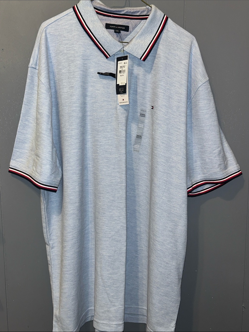 Tommy Hilfiger Light Blue Polo with Red-White-Navy Trim